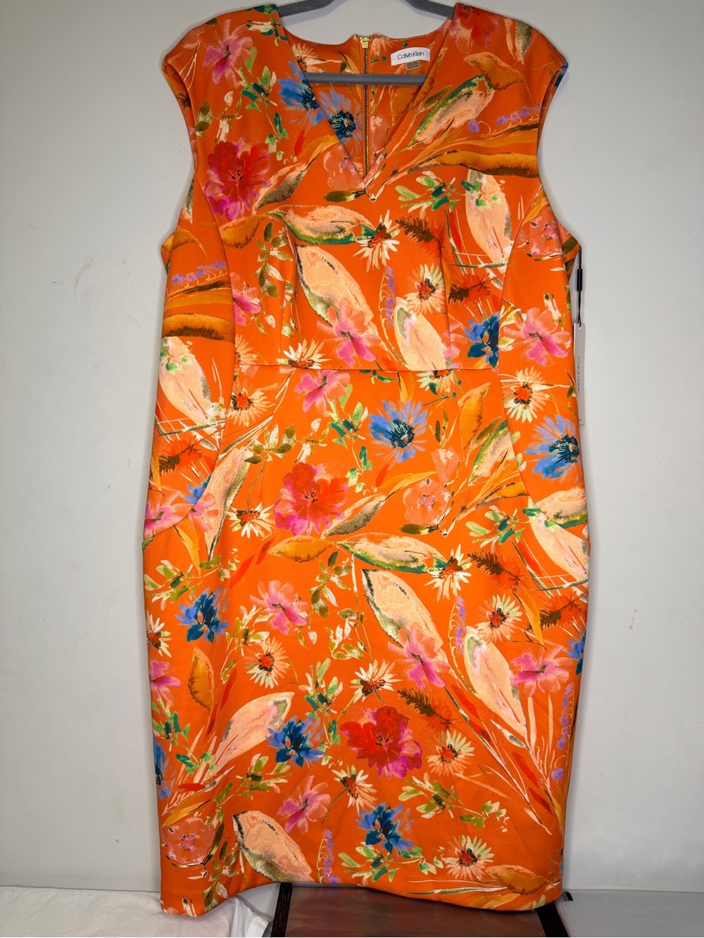 Calvin Klein Women’s Orange Floral Scuba Sheath Dress SZ 18W